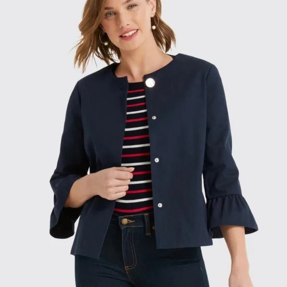 Draper James Navy Blazer with Ruffle Sleeves